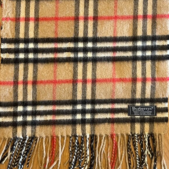 Vintage Burberrys Cashmere Tan & Black House Check Scarf - Picture 1 of 4
